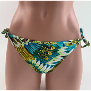 Bikini Bay Basic Low Waist Side Tied Peacock Feather Bikini Bottom Size 6 NWT